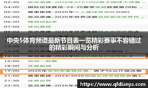 中央5体育频道最新节目表一览精彩赛事不容错过的精彩瞬间与分析